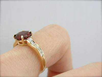 Hessonite Garnet and Diamond Gold Ring