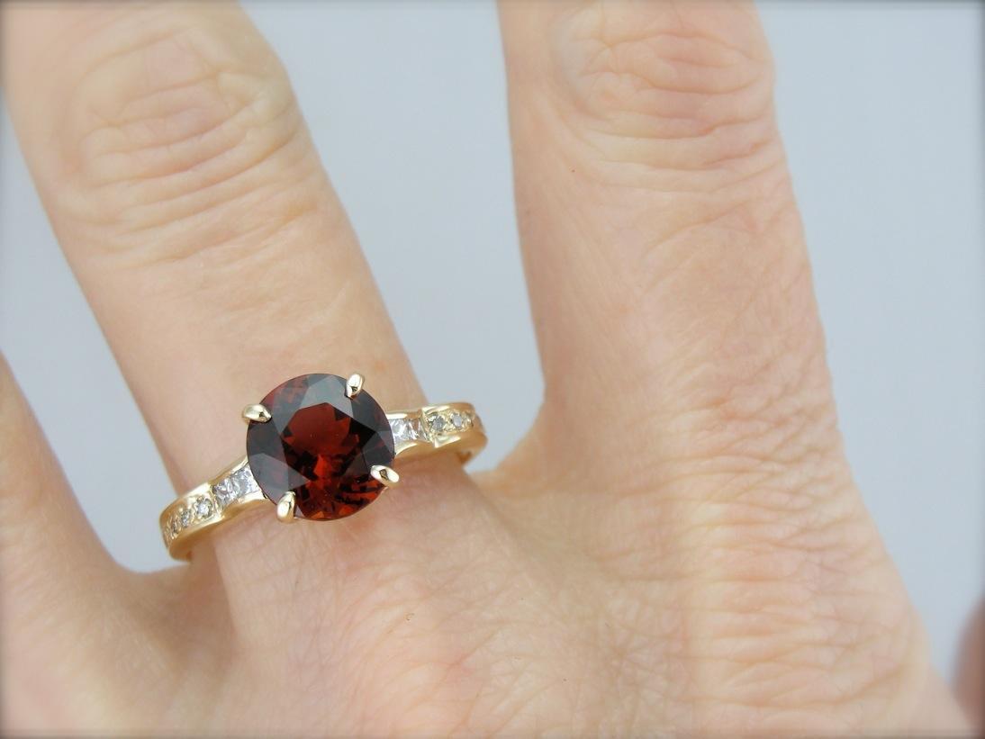 Hessonite Garnet and Diamond Gold Ring
