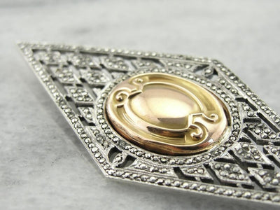 Hand Set Marcasite Brooch with Gold Center