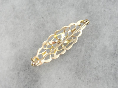 Art Nouveau Pearl Flower Gold Filigree Brooch