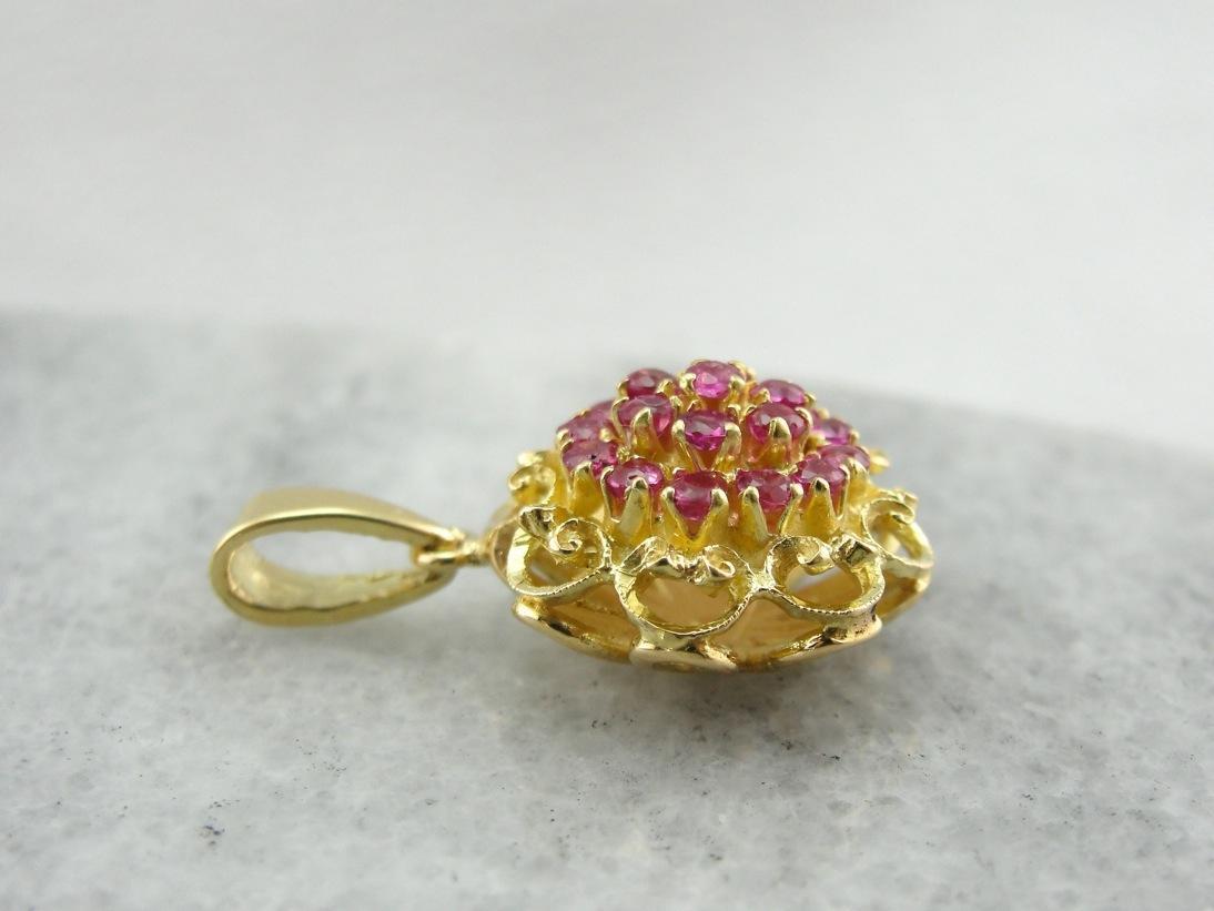 Atomic Rubies: Vintage HIgh Karat Gold and Ruby Cluster Pendant