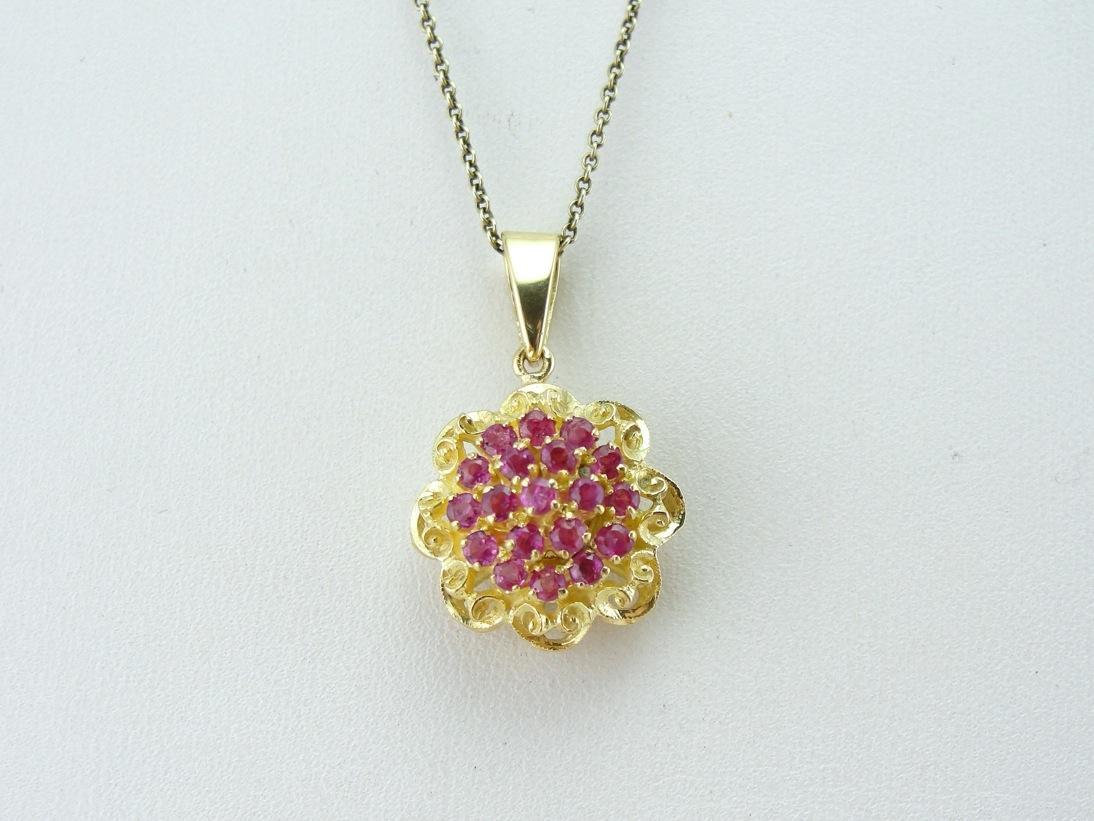 Atomic Rubies: Vintage HIgh Karat Gold and Ruby Cluster Pendant