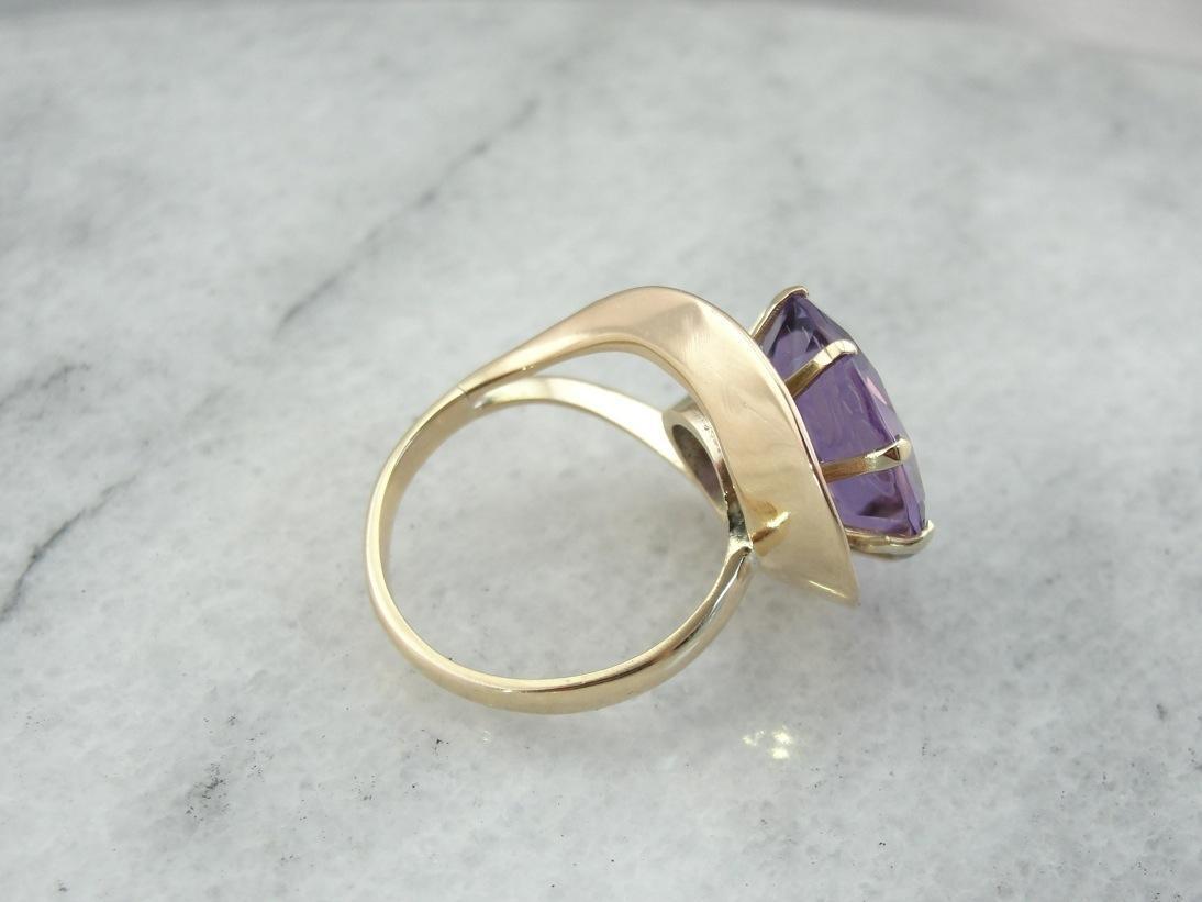 Spectacular Leonine Cocktail Ring with Etched Amethyst, Circa 1960's