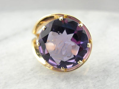 Spectacular Leonine Cocktail Ring with Etched Amethyst, Circa 1960's