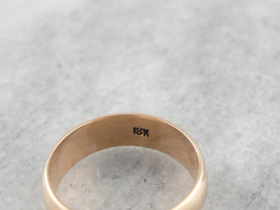 Antique 18 Karat Rose Gold Wedding Band, Unisex Size For Him or Her, Wide, Simple Antique Ring