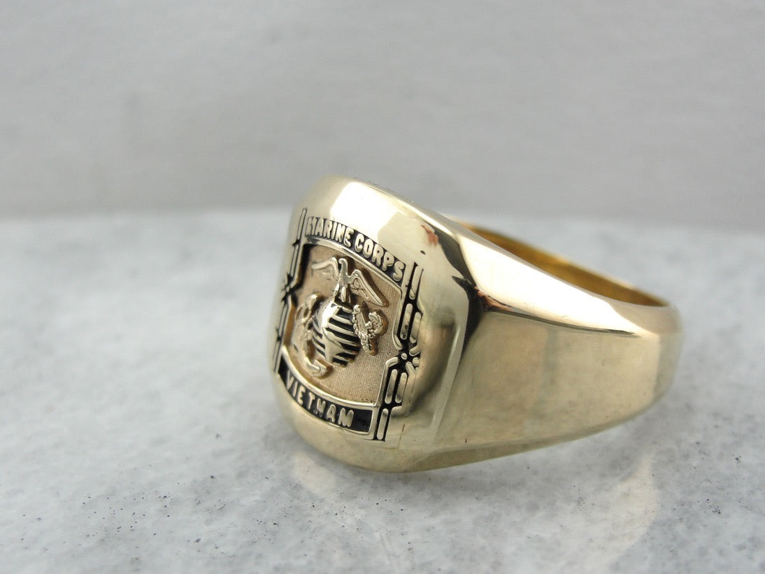 Vietnam, Marine Corps Signet Ring, Heavy Gold Military Signet Ring
