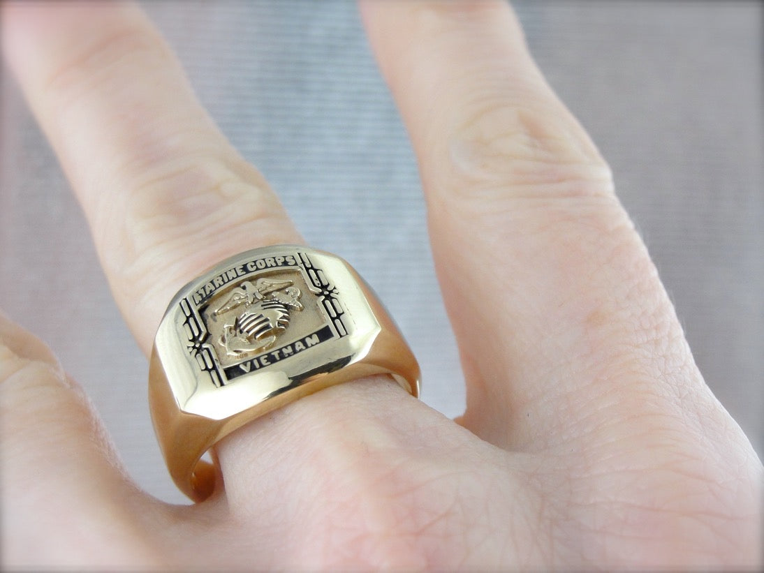Vietnam, Marine Corps Signet Ring, Heavy Gold Military Signet Ring