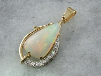 Modernist Mix: Ethiopian Opal and Diamond Pendant