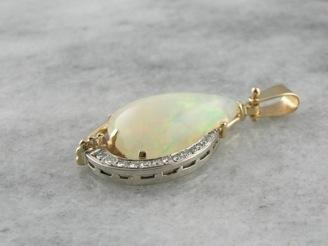 Modernist Mix: Ethiopian Opal and Diamond Pendant