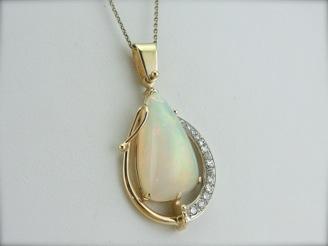 Modernist Mix: Ethiopian Opal and Diamond Pendant