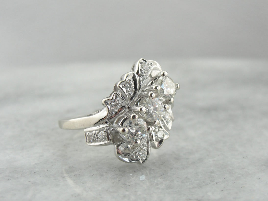 Amazing Retro 1950's Diamond Cocktail Ring