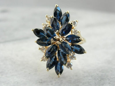 Mid Century Sapphire and Diamond Waterfall Cocktail Ring