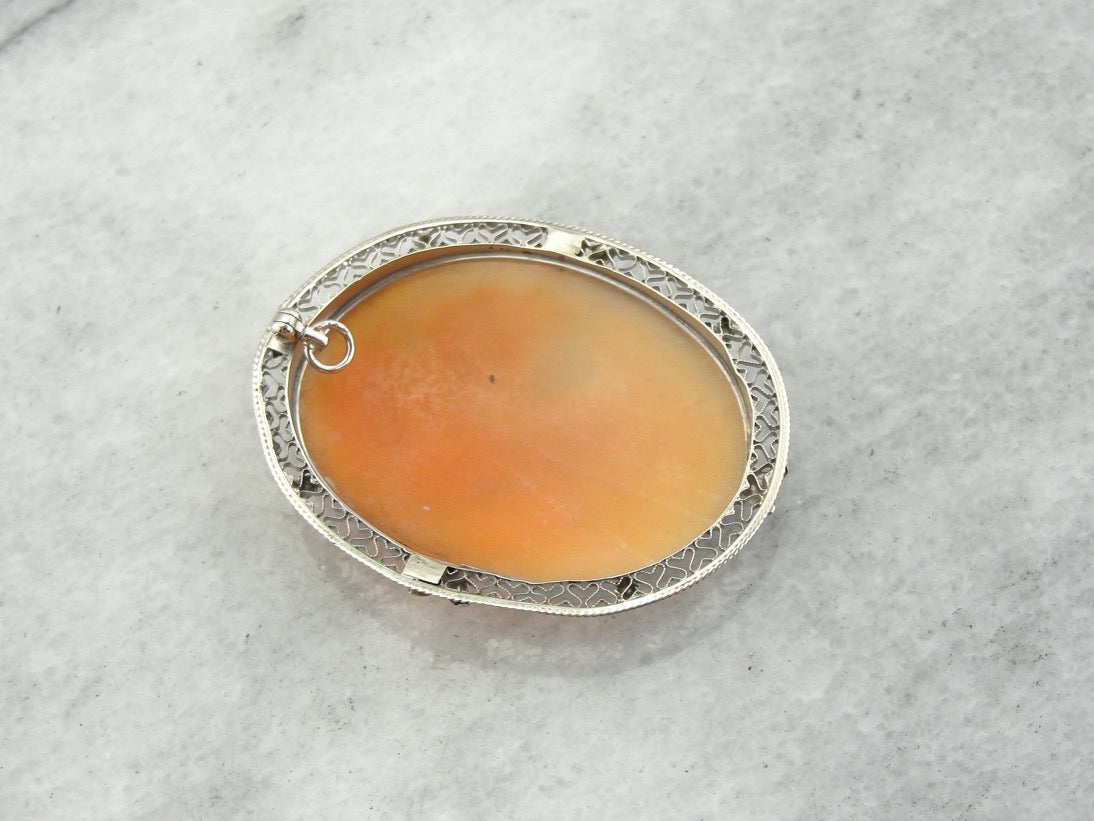 Vintage Cameo Pendant in Filigree Frame
