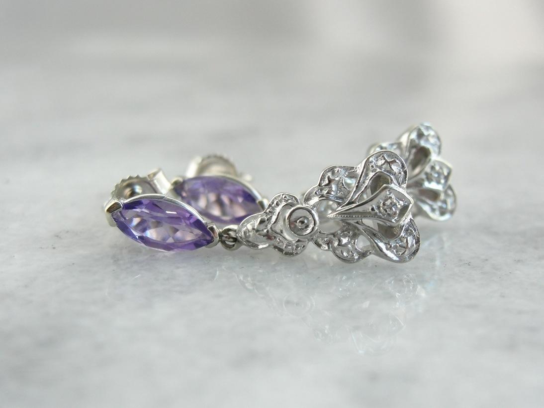 Beautiful Amethyst and Diamond Drop Earrings