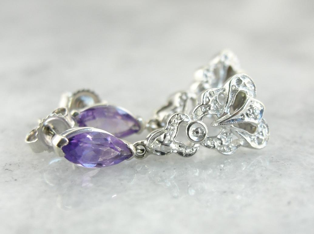 Beautiful Amethyst and Diamond Drop Earrings