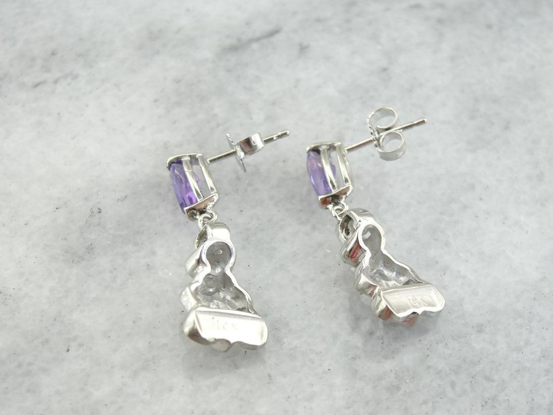 Beautiful Amethyst and Diamond Drop Earrings