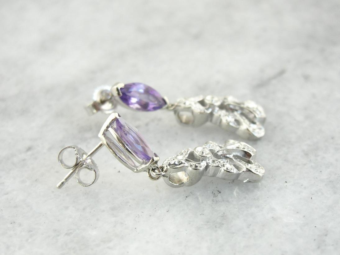 Beautiful Amethyst and Diamond Drop Earrings