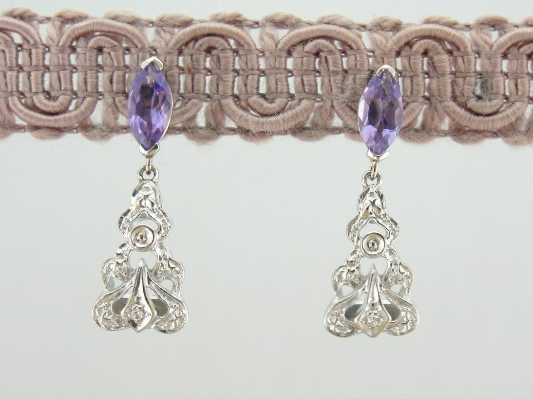 Beautiful Amethyst and Diamond Drop Earrings