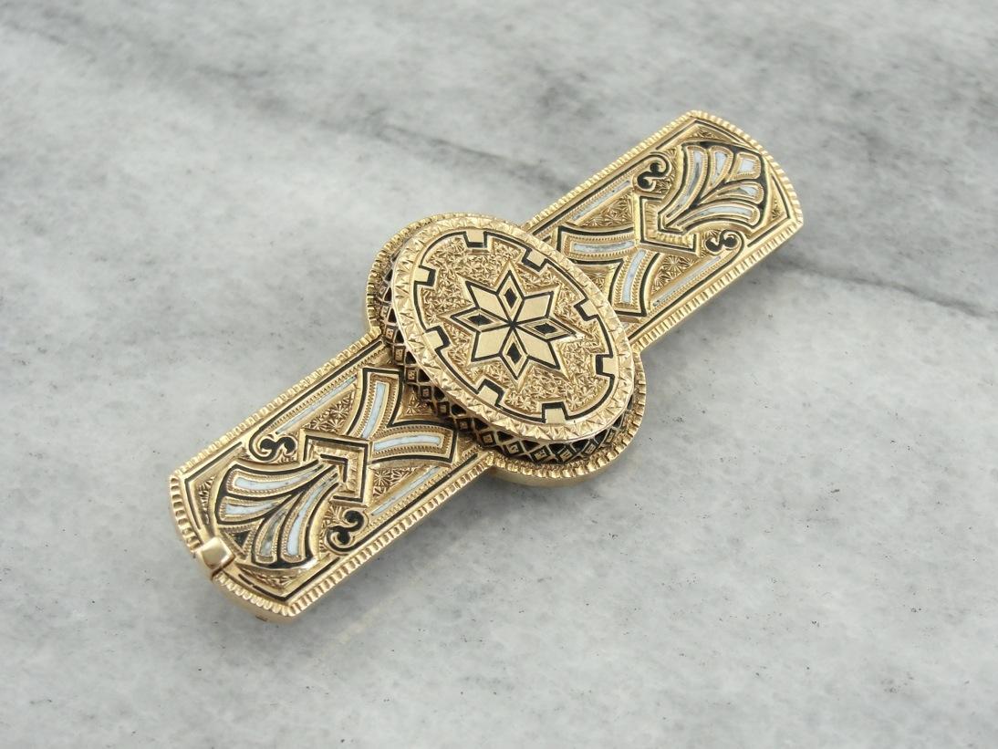 Ornate and Elegant: Victorian Gothic Enamel Brooch