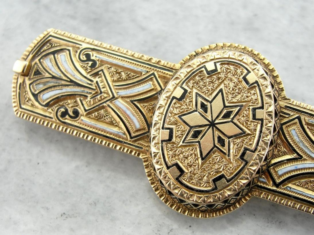 Ornate and Elegant: Victorian Gothic Enamel Brooch