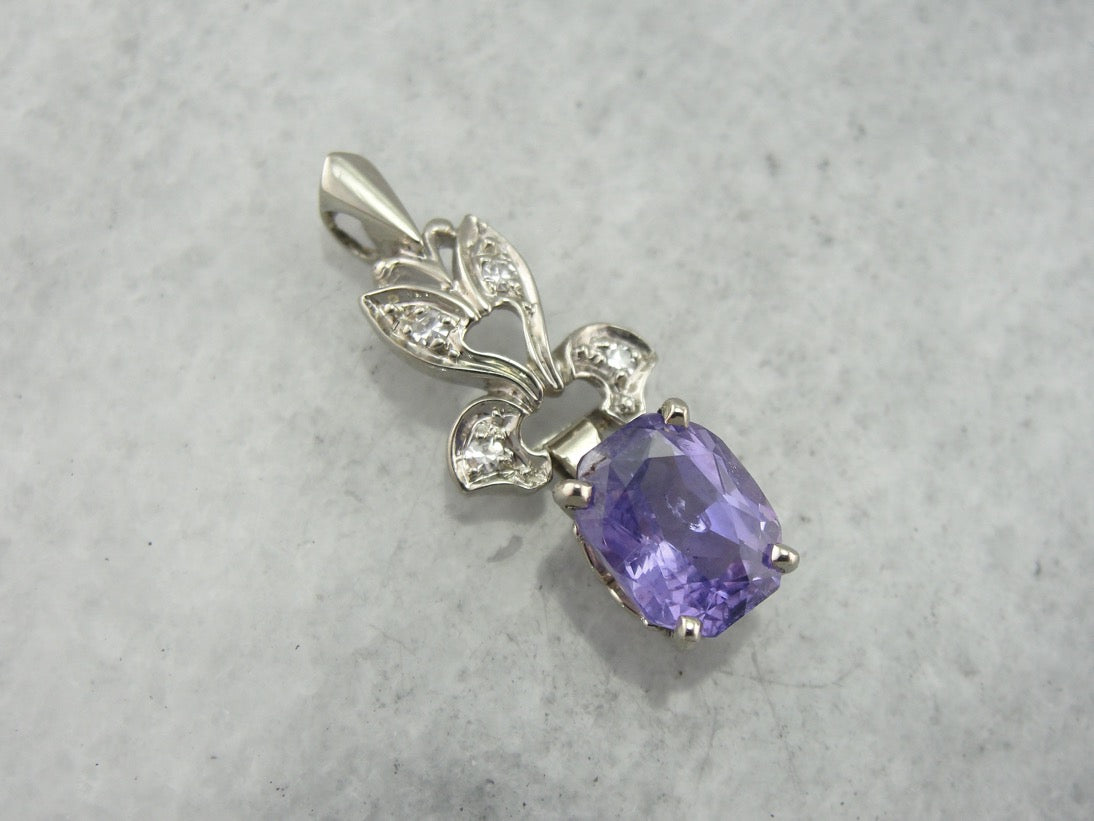 Purple Sapphire and Diamond Retro Era Drop Pendant