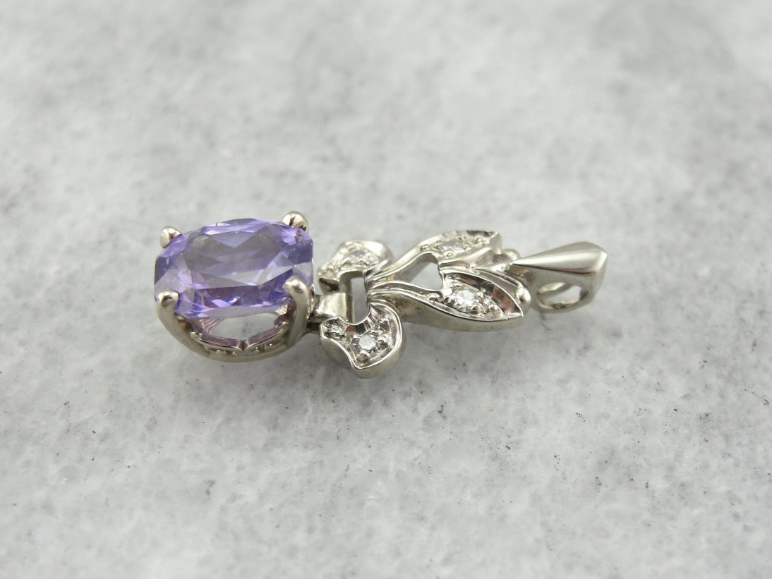 Purple Sapphire and Diamond Retro Era Drop Pendant