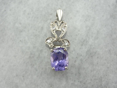 Purple Sapphire and Diamond Retro Era Drop Pendant