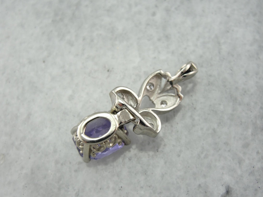 Purple Sapphire and Diamond Retro Era Drop Pendant