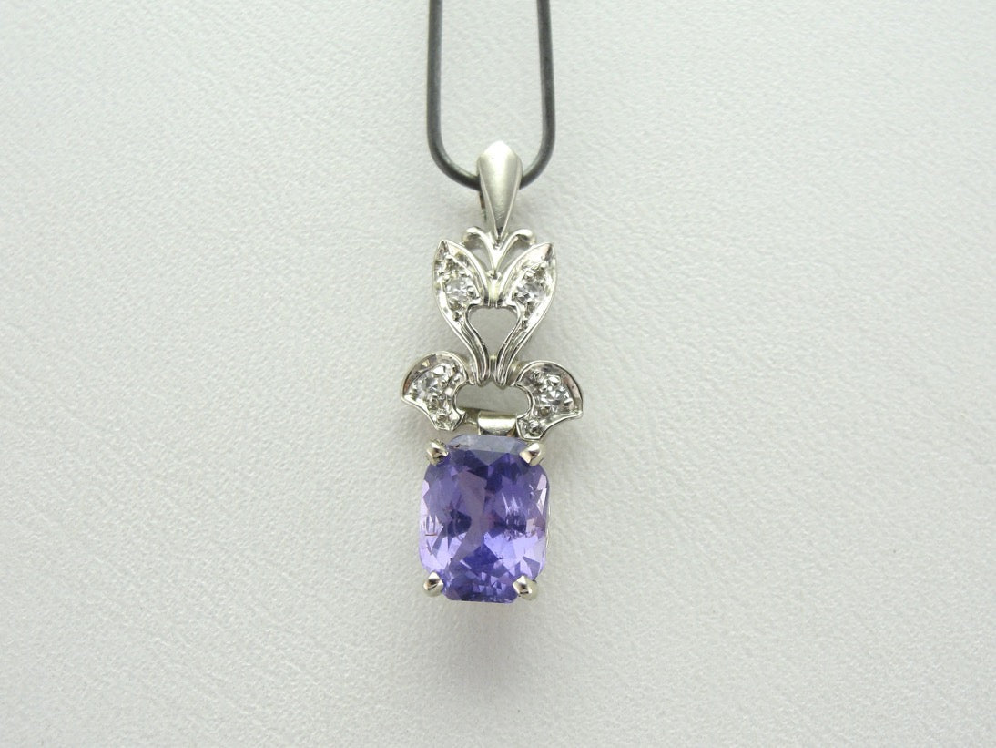 Purple Sapphire and Diamond Retro Era Drop Pendant