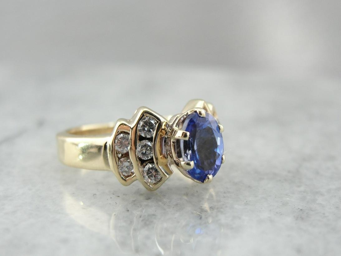 Sweeping Tanzanite and Diamond Ring for Day or Night