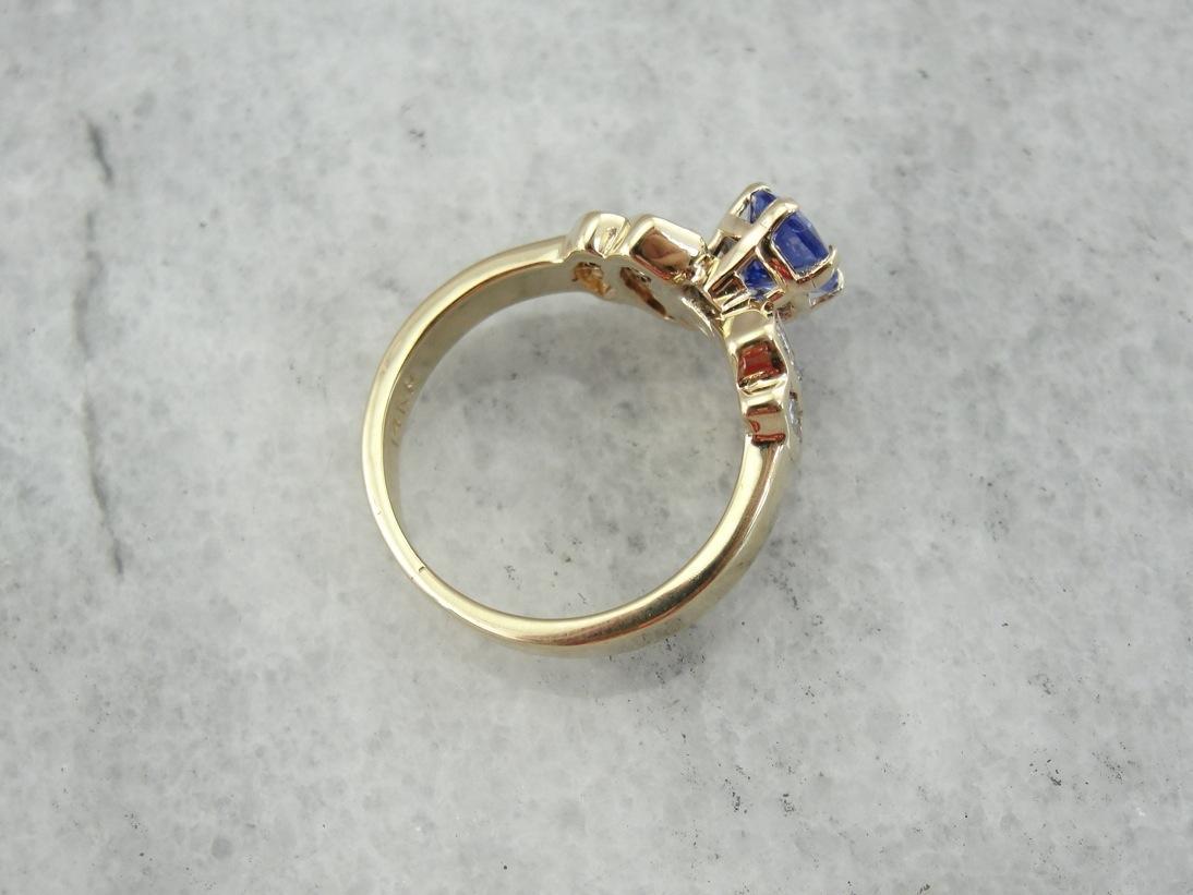 Sweeping Tanzanite and Diamond Ring for Day or Night