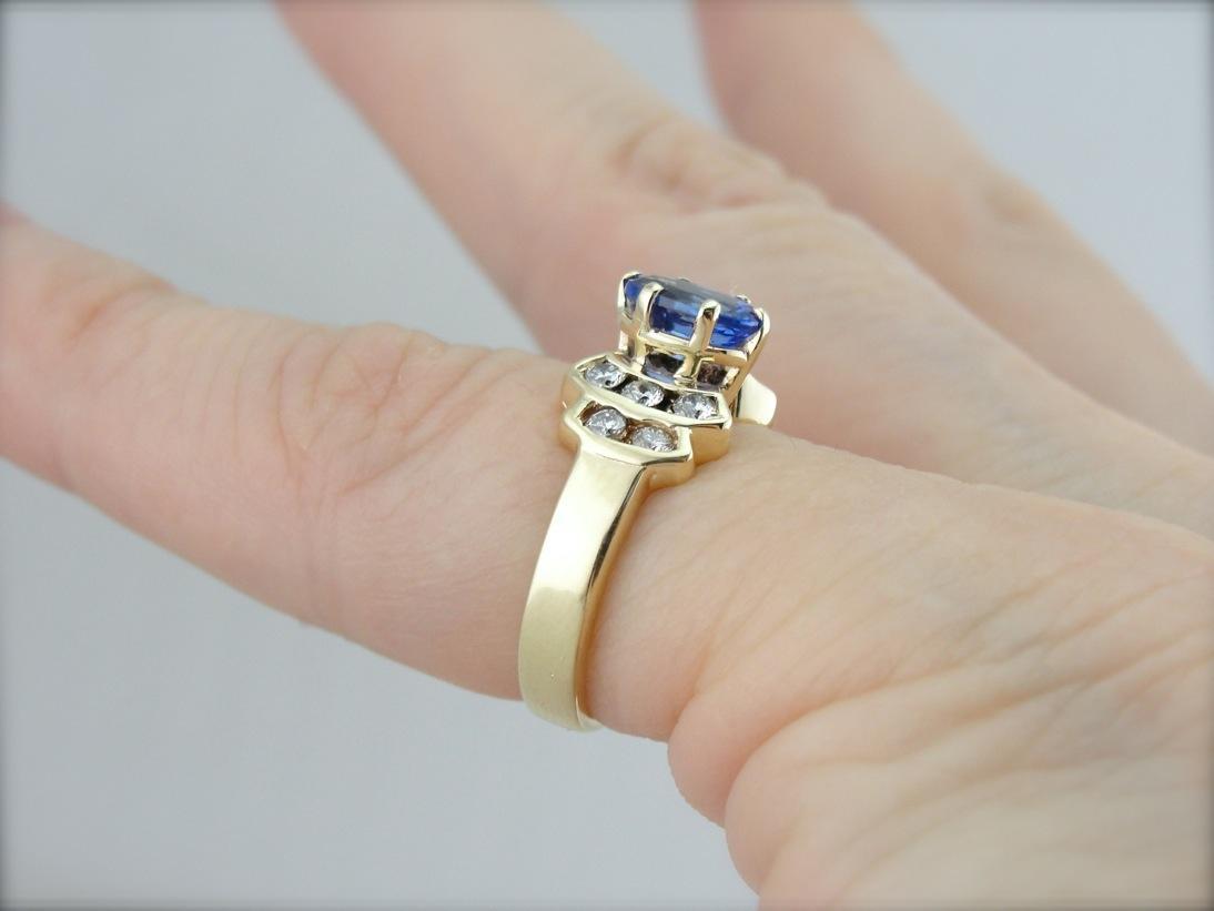 Sweeping Tanzanite and Diamond Ring for Day or Night