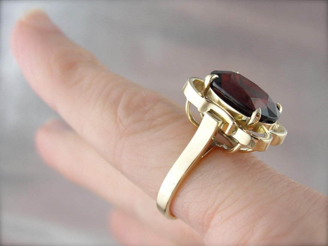 Vintage Pyrope Garnet Statement Ring in Yellow Gold