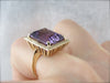 1970's Amethyst Cocktail Ring with Perfect Brushed Finish, Yellow Gold Frame