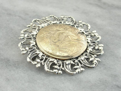 Beautifully Etched Landscape Brooch