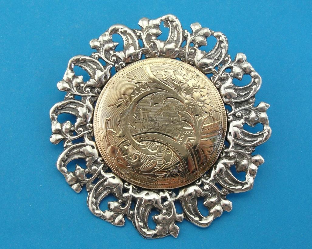 Beautifully Etched Landscape Brooch