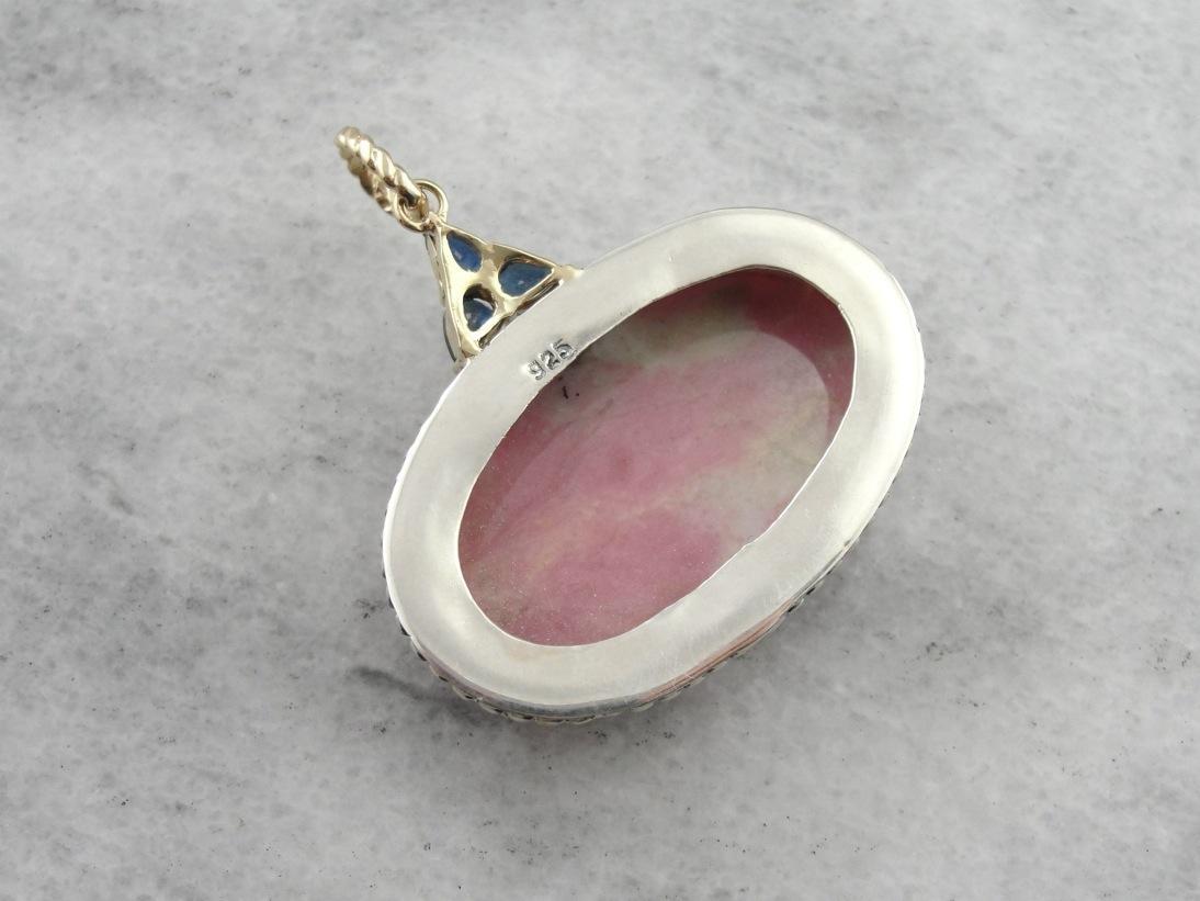 Rhodochrosite and Sapphire One of a Kind Pendant