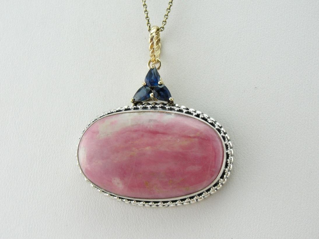 Rhodochrosite and Sapphire One of a Kind Pendant