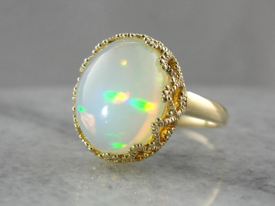 Mid-Century Opal Cabochon Cocktail Ring