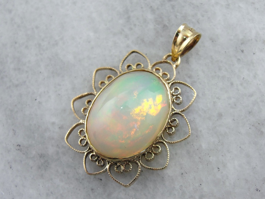 Ethiopian Opal Pendant, Simple Petal-like Frame