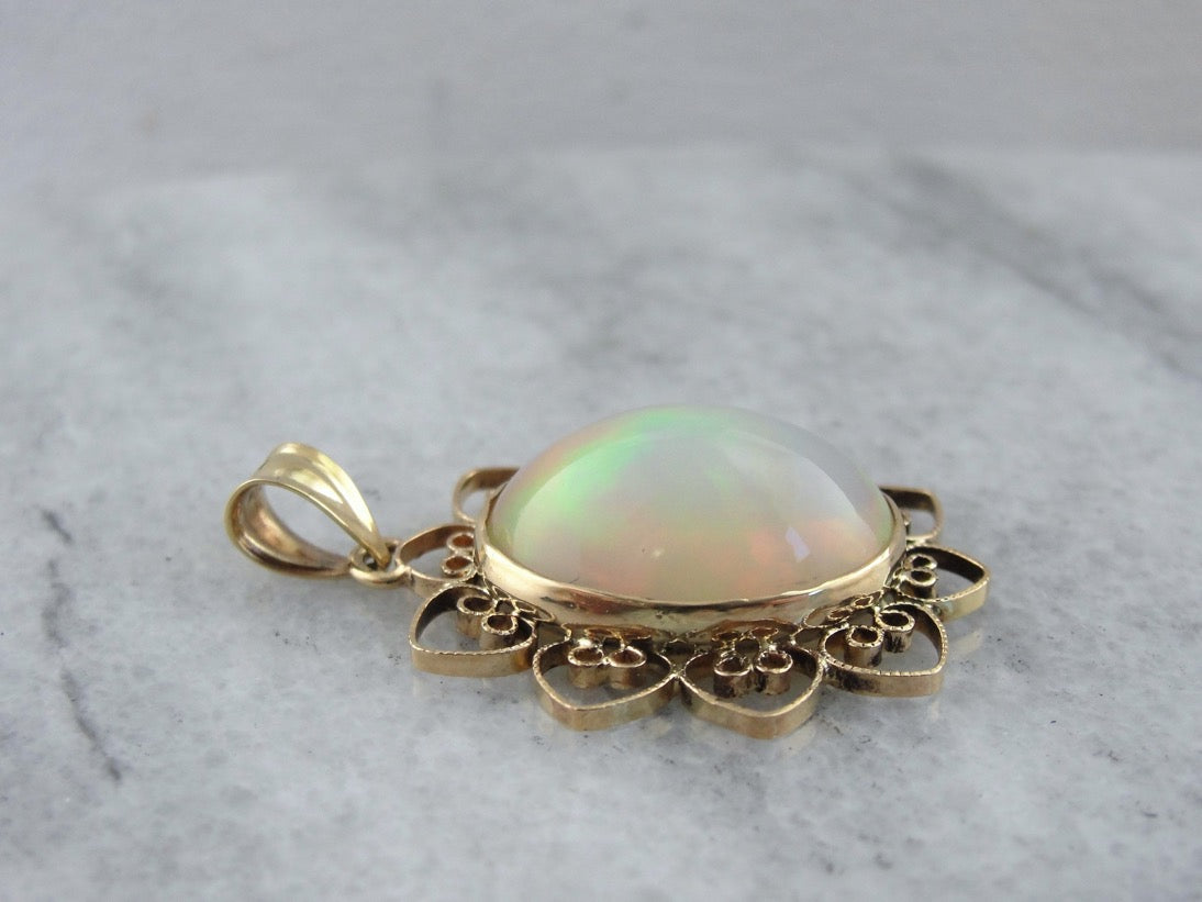 Ethiopian Opal Pendant, Simple Petal-like Frame