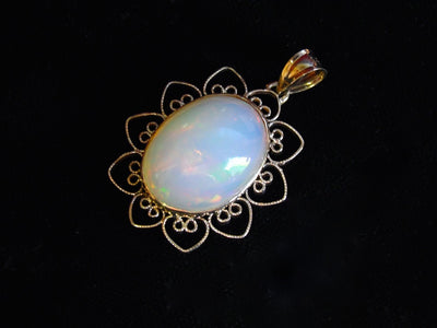 Ethiopian Opal Pendant, Simple Petal-like Frame