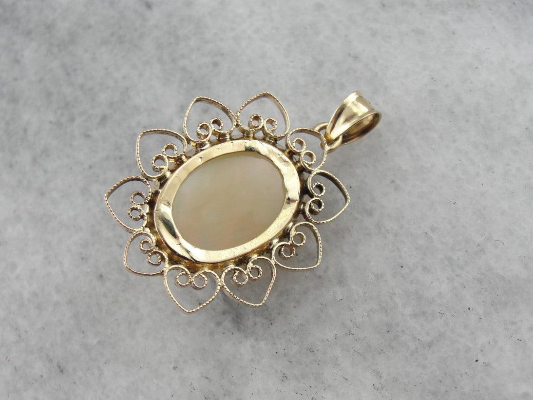 Ethiopian Opal Pendant, Simple Petal-like Frame