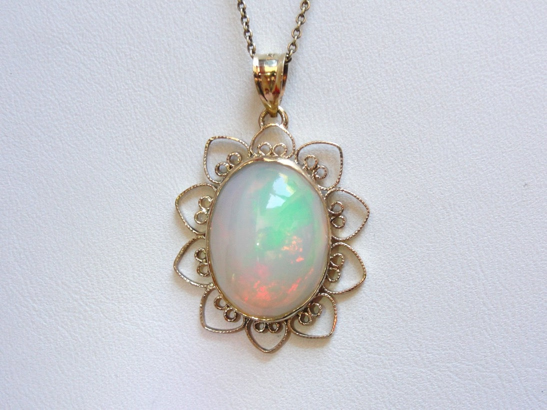 Ethiopian Opal Pendant, Simple Petal-like Frame