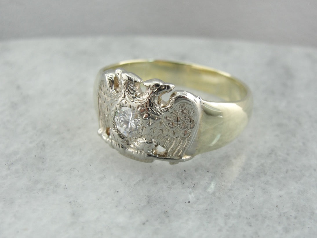 Diamond, Masonic Double Headed Eagle Ring, Scottish Rite
