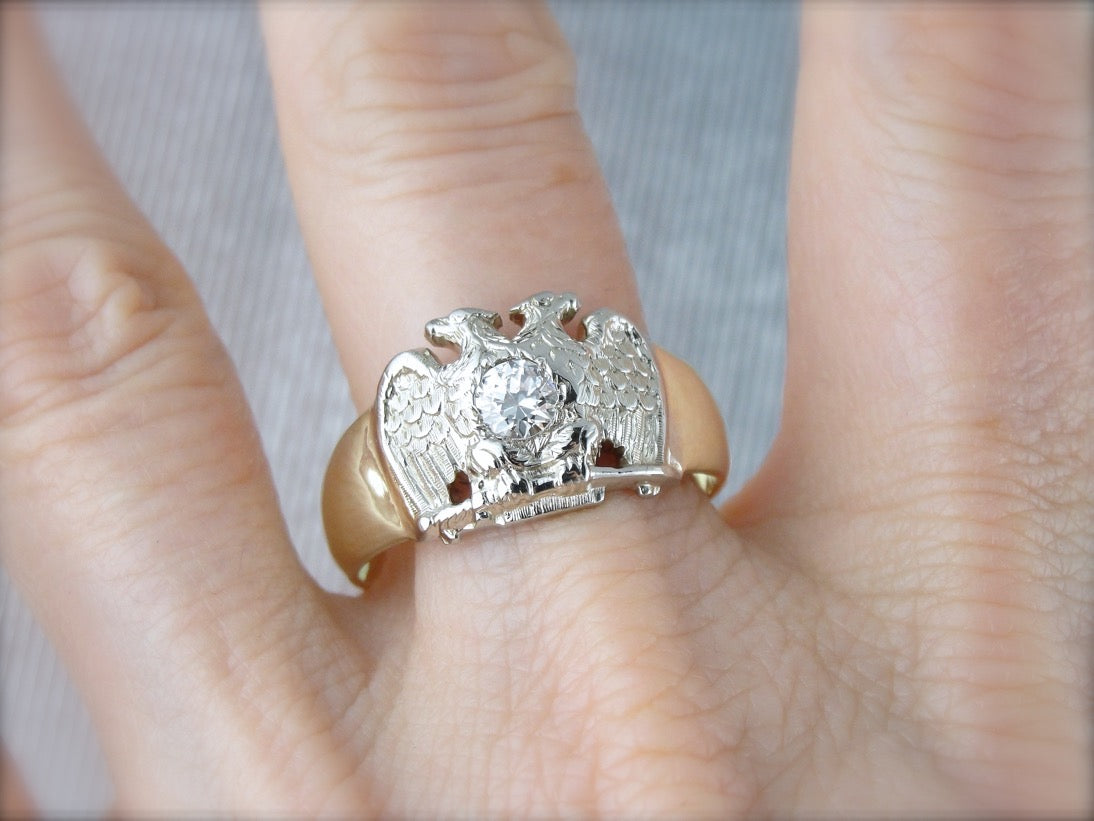 Diamond, Masonic Double Headed Eagle Ring, Scottish Rite