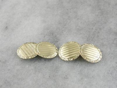 Green Gold Cufflinks, Engraved Circular Discs from the Late Art Deco Period