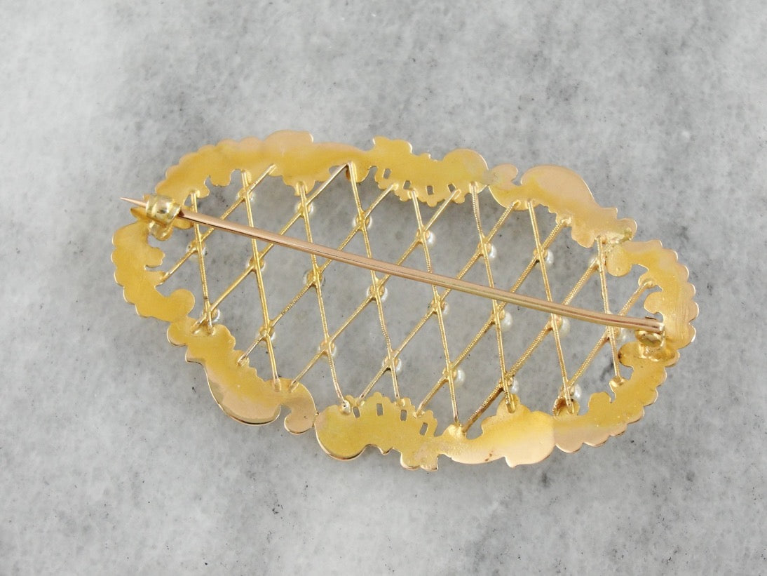Seed Pearl Curved Brooch Pin or Hairpiece from Victorian Era