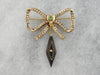 Victorian Bow Brooch with Seed Pearls, Demantoid Garnet and Jet Tassel Pin