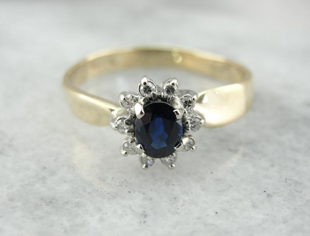 Pretty and Classic Sapphire and Diamond Anniversary Ring